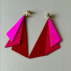 Vintage 80s Geometric Red and Pink Earrings
